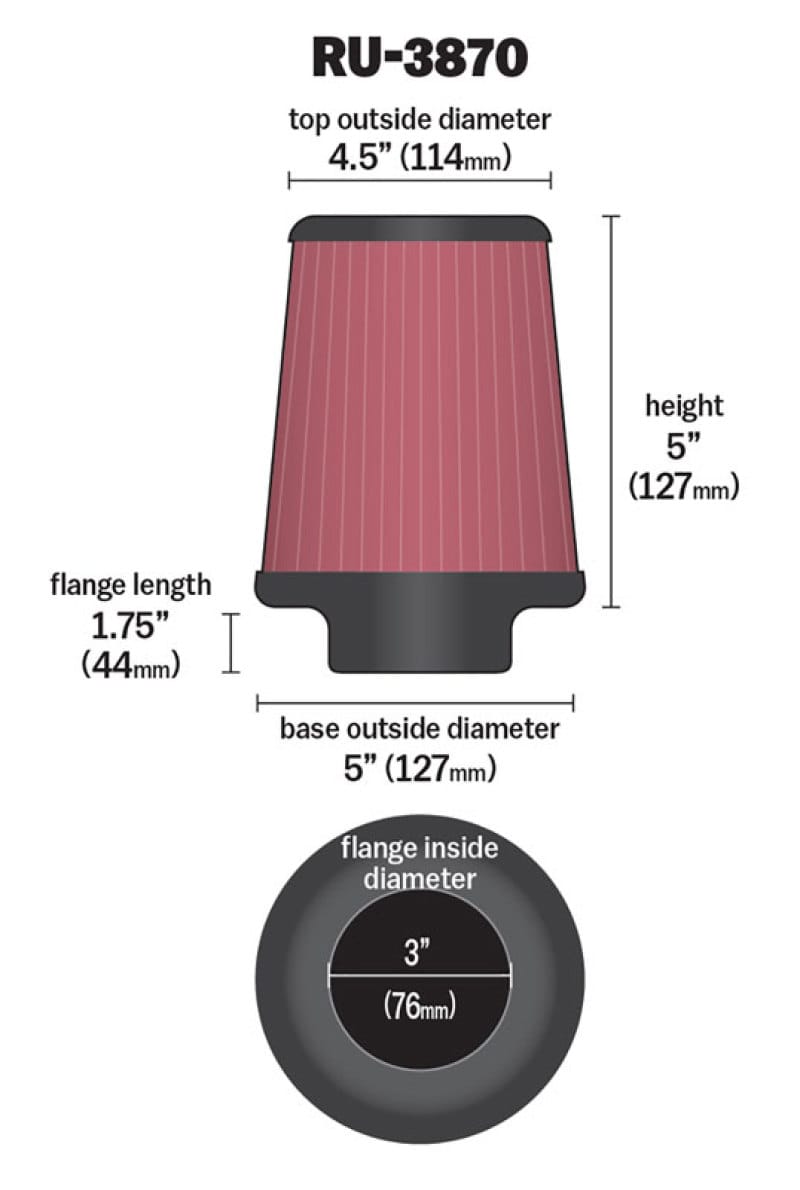 K&N Universal Clamp-On Air Filter 3in FLG / 5in B / 4-1/2in T / 5in H thumbnail 4