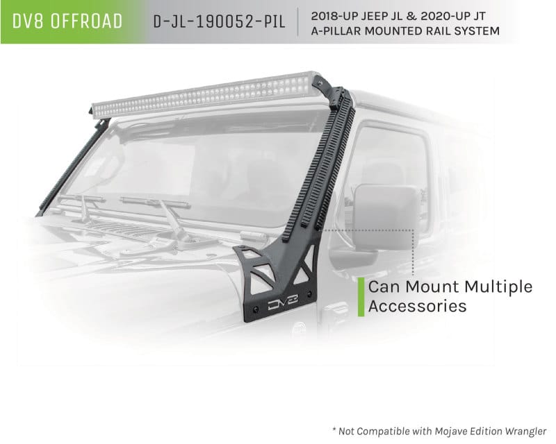 DV8 Offroad 2018+ JL/Gladiator Picatinny Rail A-Pillar Pod LED Light Mount thumbnail 3
