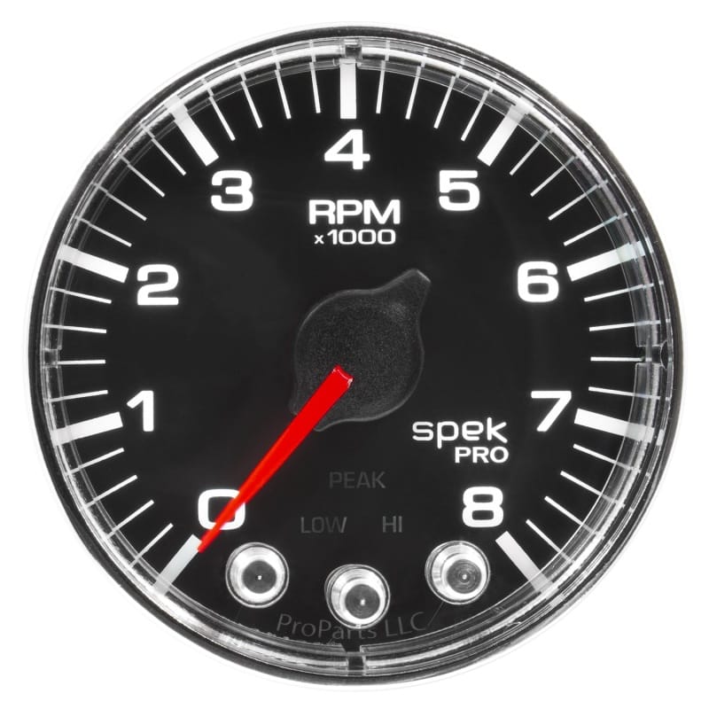 Autometer Spek-Pro Gauge Tach 2 1/16in 8K Rpm W/ Shift Light & Peak Mem Blk/Chrm - P334318 thumbnail 3
