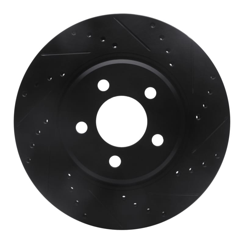 R1 05-23 Chrysler 300 Front Right Drilled & Slotted Black Brake Rotor - 633-39015R