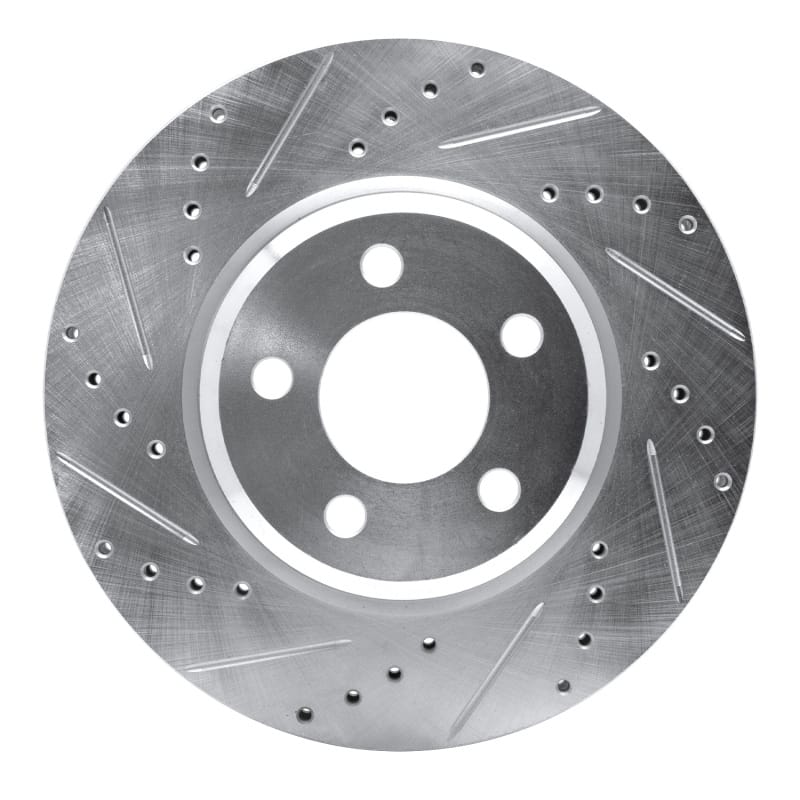 R1 09-23 Dodge Challenger Front Left Drilled & Slotted Silver Brake Rotor
