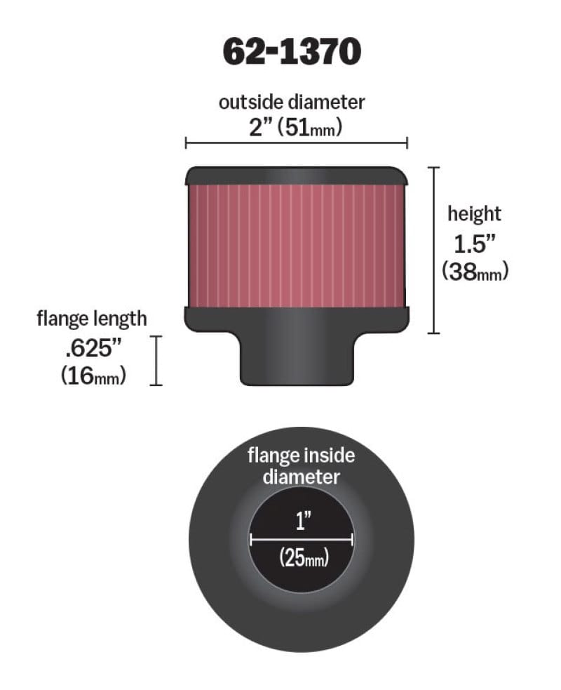 K&N 1in Flange ID x 2in OD x 1.5 inch H Rubber Base Crankcase Vent Filter thumbnail 4