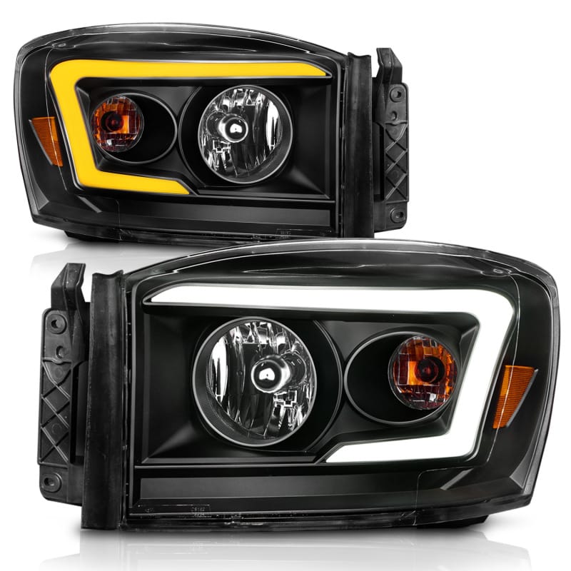 ANZO 06-09 Dodge RAM 1500/2500/3500 Headlights Black Housing/Clear Lens (w/Switchback Light Bars) thumbnail 2