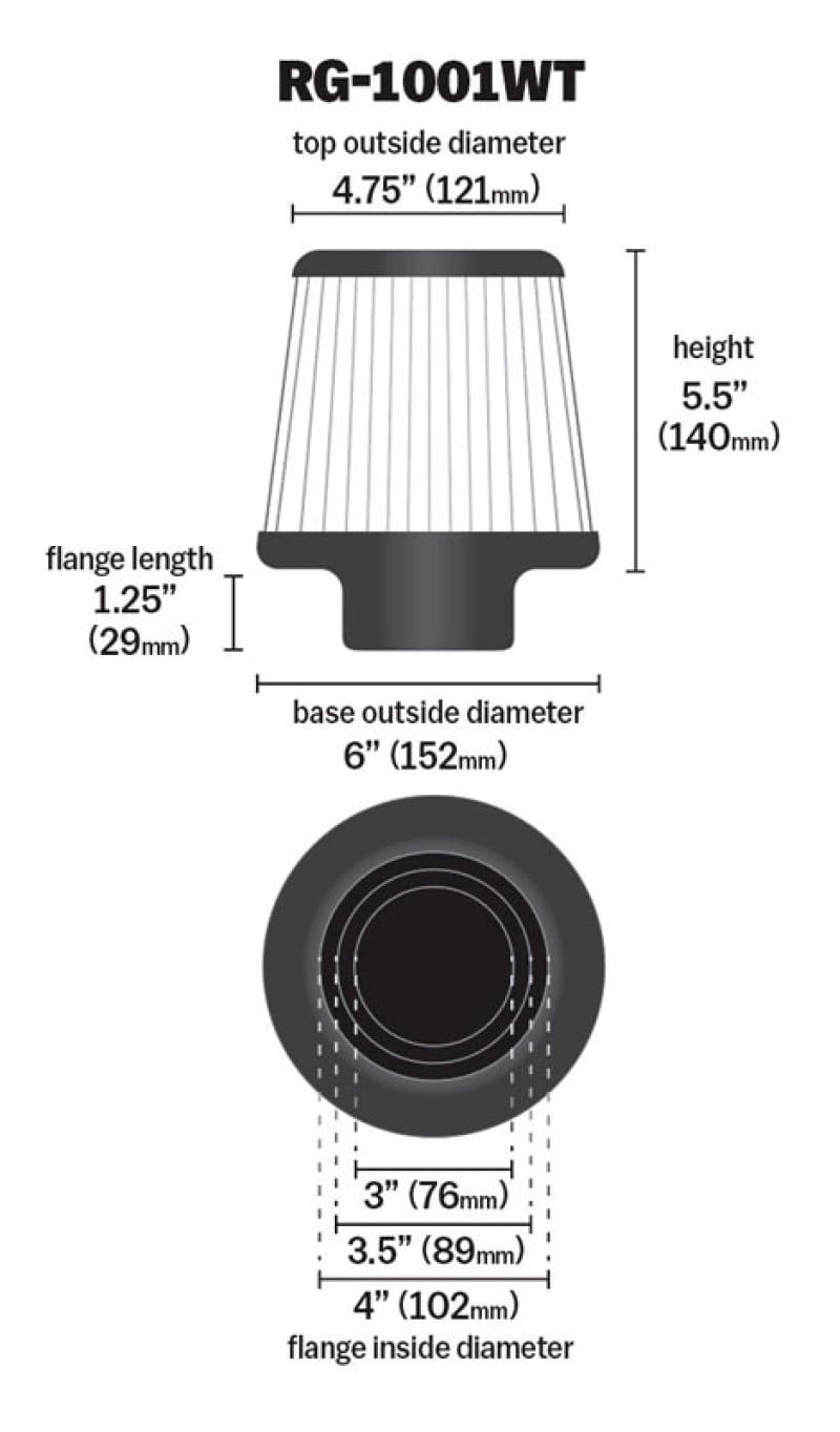 K&N Universal Filter Chrome Round Tapered White - 4in Flange ID x 1.125in Flange Length x 5.5in H thumbnail 4