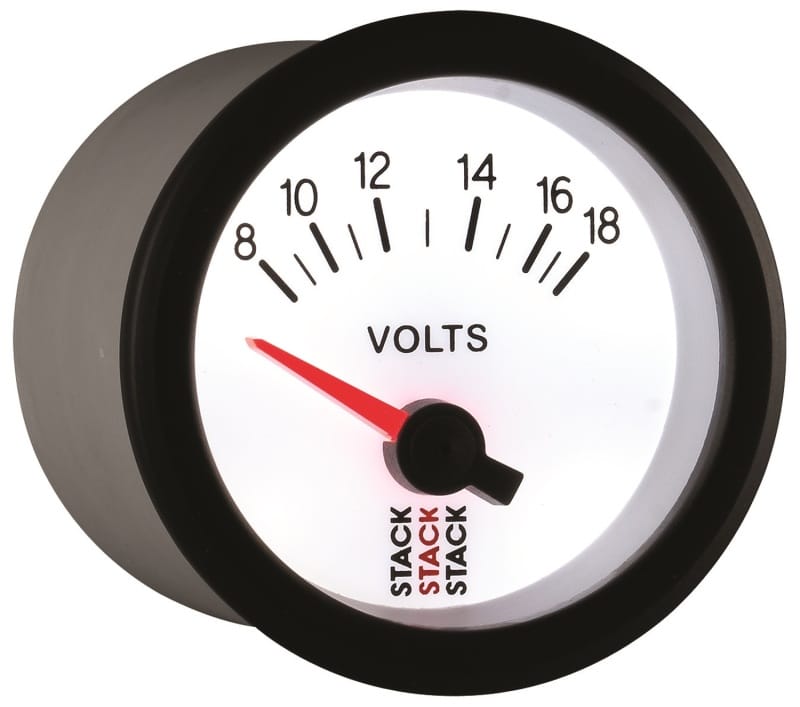 Autometer Stack 52mm 8-18V Electric Battery Voltage Gauge - White thumbnail 6