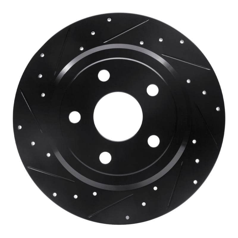 R1 11-22 Dodge Durango Rear Left Drilled & Slotted Black Brake Rotor