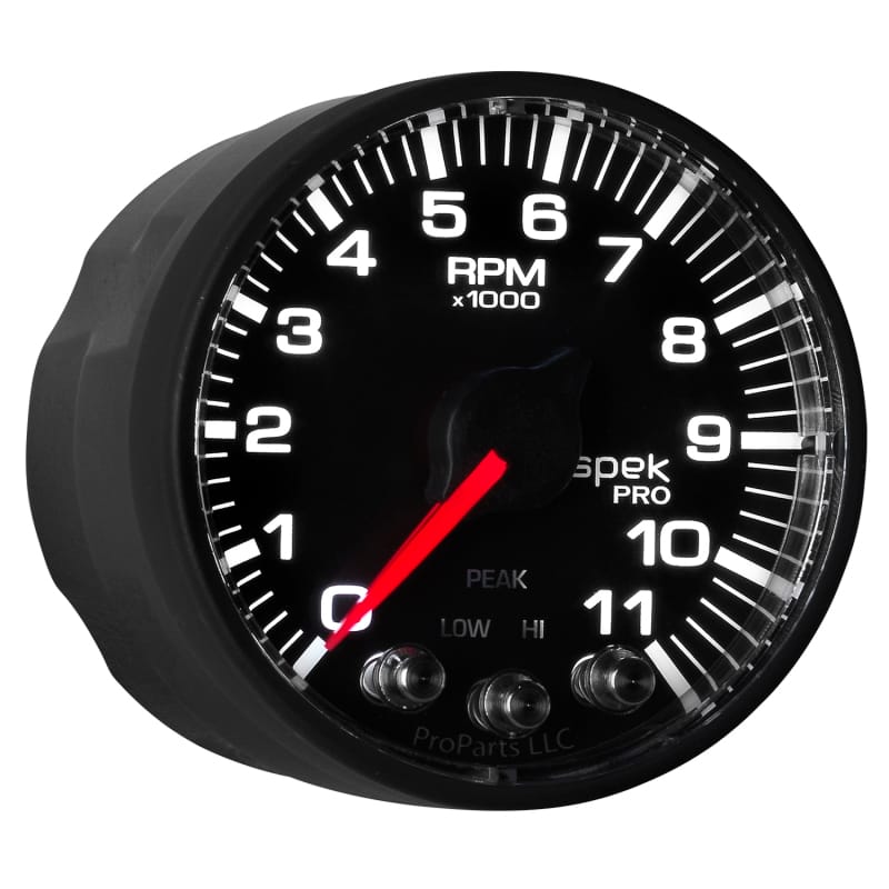 Autometer Spek-Pro Gauge Tach 2 1/16in 11K Rpm W/ Shift Light & Peak Mem - Blk/Blk thumbnail 8