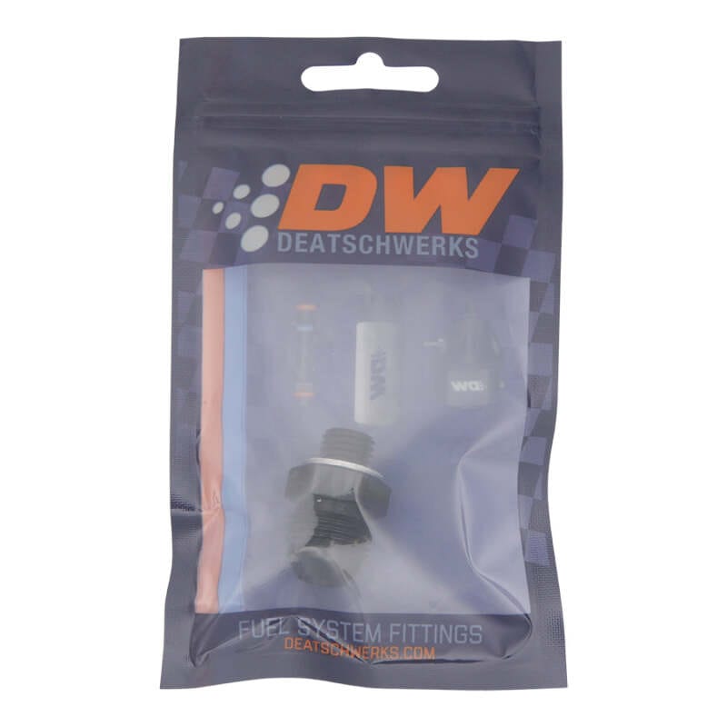 DeatschWerks 8AN Male Flare to M12 X 1.5 Male Metric Adapter (Incl Washer) - Anodized Matte Black thumbnail 2