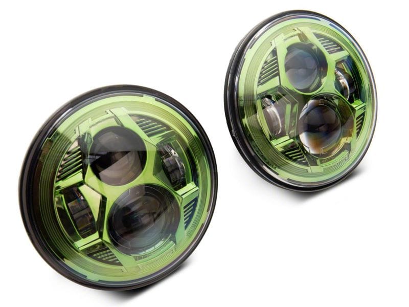 Raxiom 07-18 Jeep Wrangler JK 7-In LED Headlights Green Housing- Clear Lens thumbnail 2