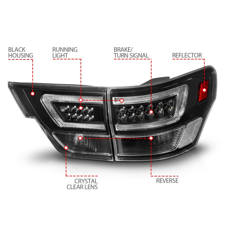 ANZO 11-13 Jeep Grand Cherokee LED Taillights w/ Lightbar Black Housing/Clear Lens 4pcs thumbnail 5