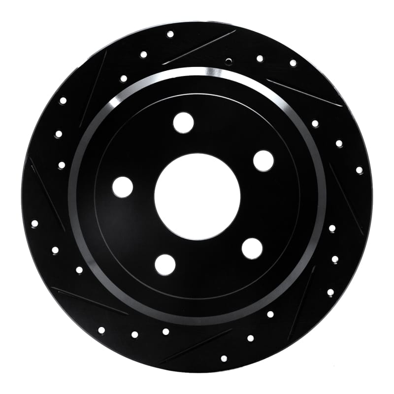 R1 07-18 Jeep Wrangler Rear Left Drilled & Slotted Black Brake Rotor