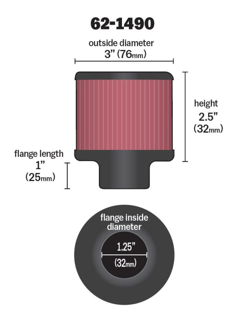 K&N Rubber Base Chrome Top Push-In Crankcase Vent Filter 3in OD x 2-1/2in H. thumbnail 4
