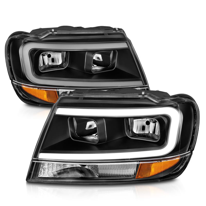 ANZO 99-04 Jeep Grand Cherokee Crystal Headlights - w/ Light Bar Black Housing thumbnail 3