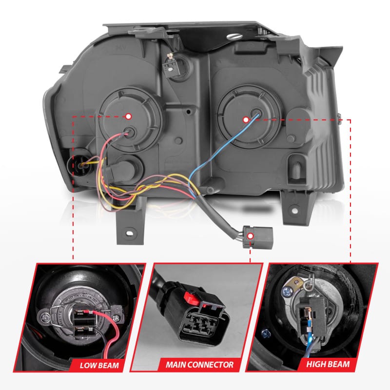 ANZO 2005-2007 Jeep Grand Cherokee Projector Headlights w/ Light Bar Switchback Black Housing thumbnail 6