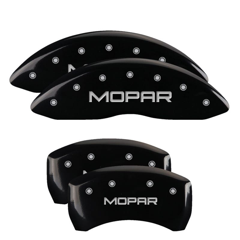 MGP 4 Caliper Covers Engraved Front & Rear MOPAR Black finish silver ch - 32004SMOPBK