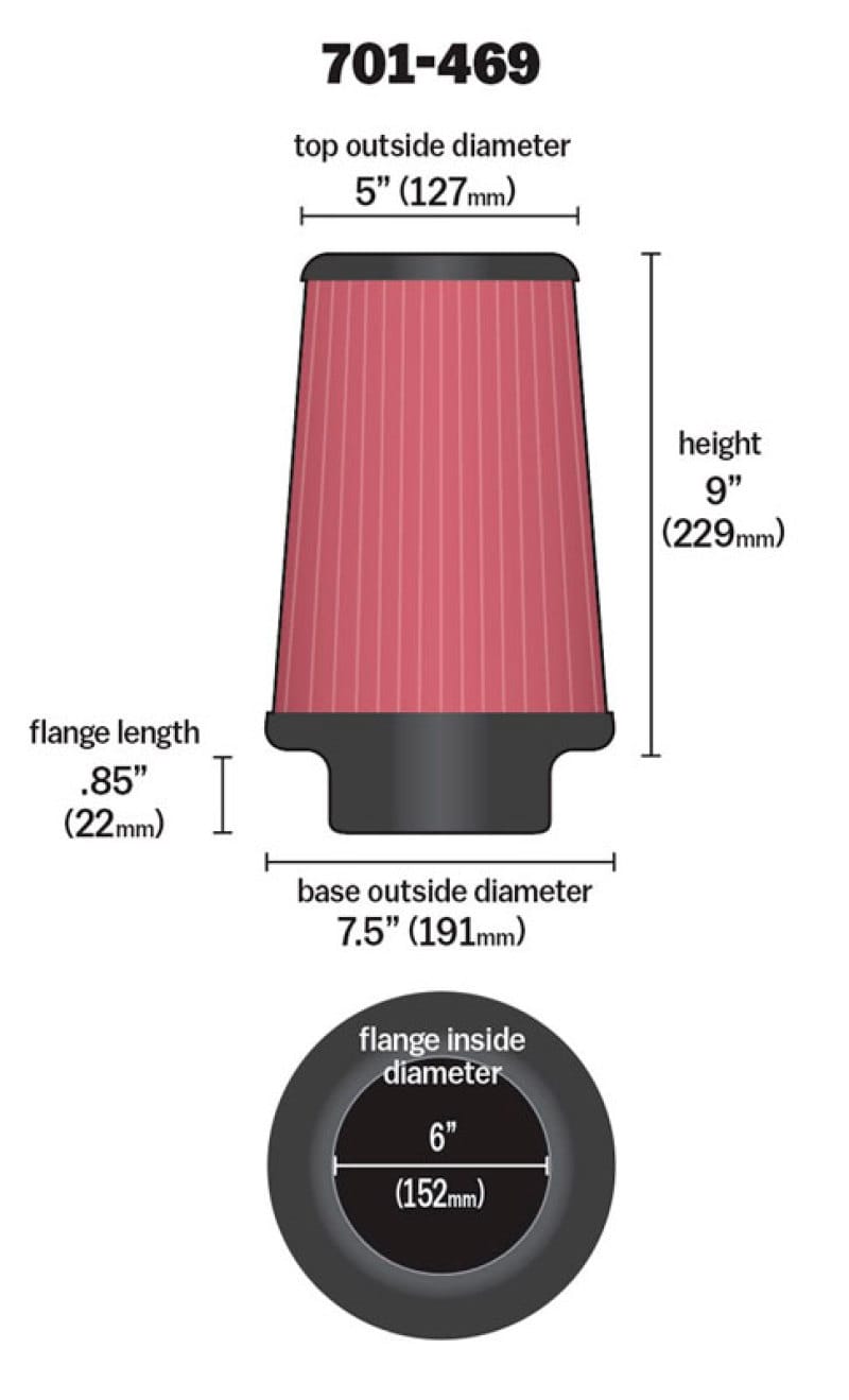 Airaid Universal Air Filter - Cone 6 x 7 1/4 x 5 x 9 - 701-469 thumbnail 2