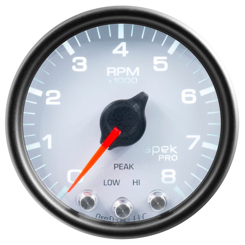 Autometer Spek-Pro Gauge Tach 2 1/16in 8K Rpm W/ Shift Light & Peak Mem Wht/Blk - P33412 thumbnail 3