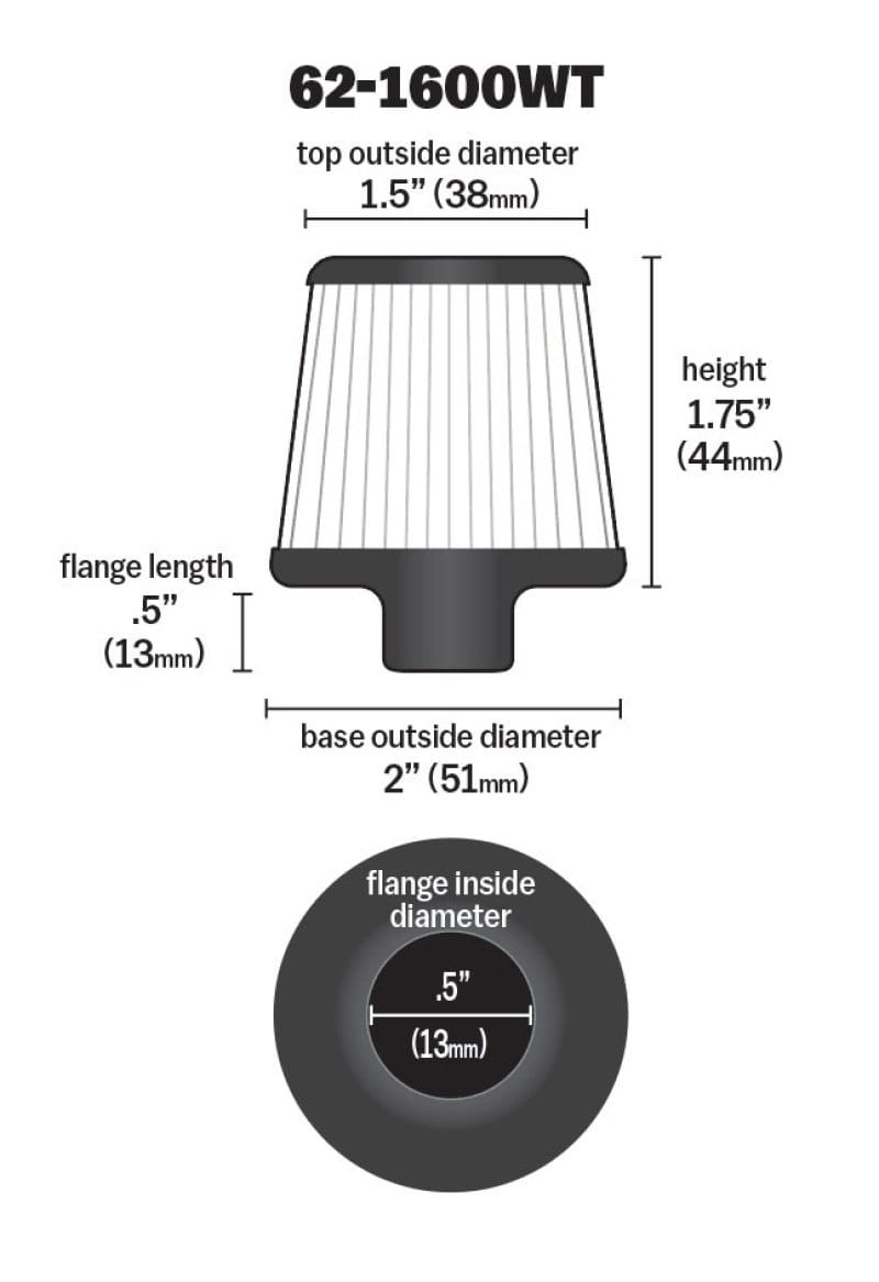 K&N 2in Base OD x .375in Flange ID x 1.75in H Rubber Base Crankcase Vent Filter - White thumbnail 4