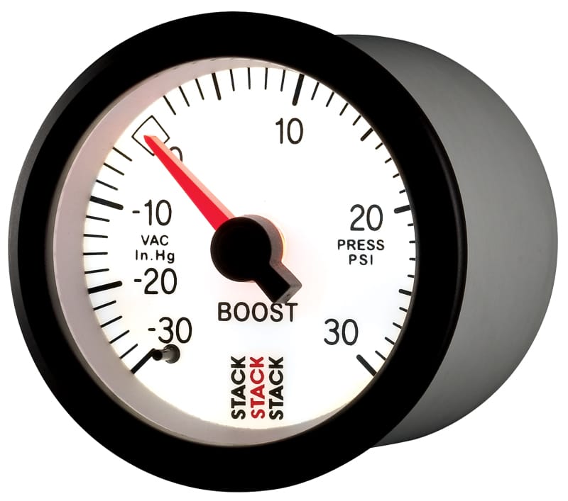 Autometer Stack 52mm -30INHG to +30 PSI (Incl T-Fitting) Mechanical Boost Pressure Gauge - White thumbnail 3