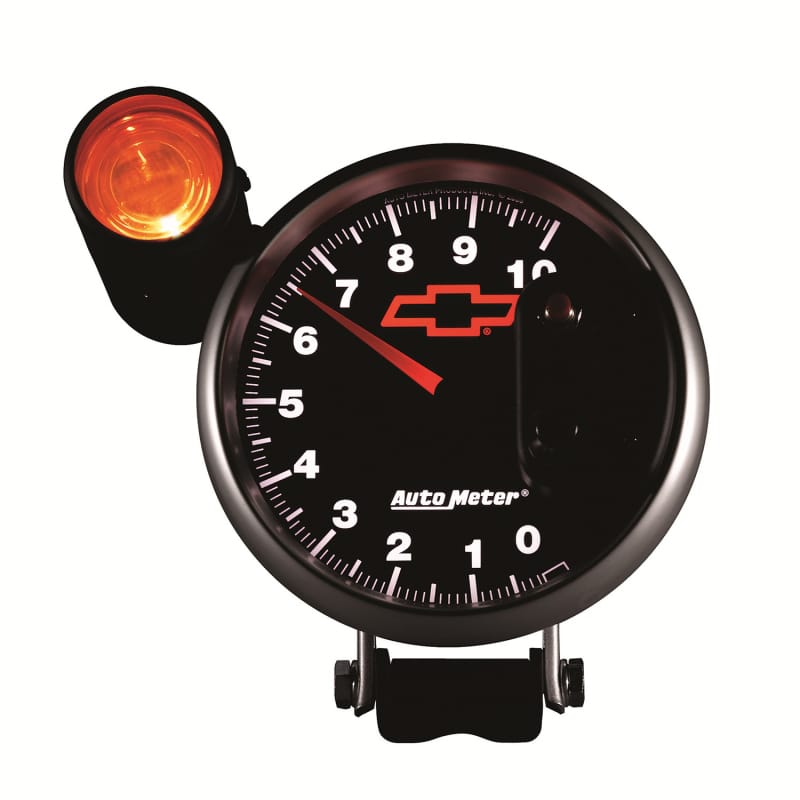 Autometer GM Bowtie Black 5in 10000 RPM Pedestal Electronic Tachometer w/ Ext Shift Light thumbnail 4