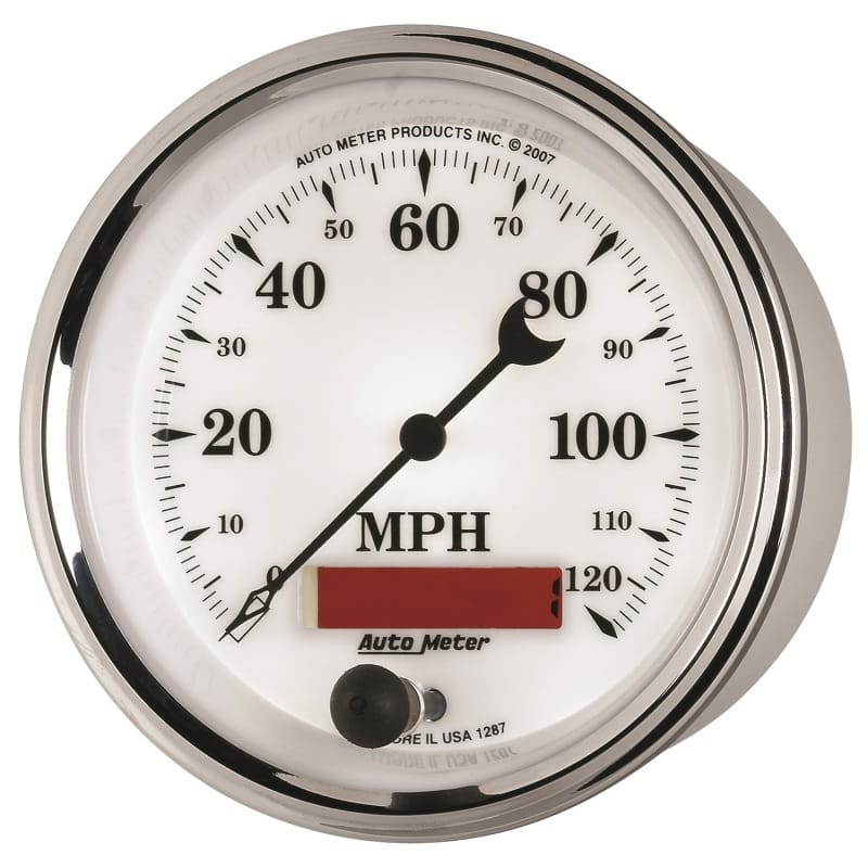 AutoMeter Gauge Speedometer 3-3/8in. 120MPH Elec. Prog. W/ Lcd Odo Old Tyme Wht II thumbnail 2