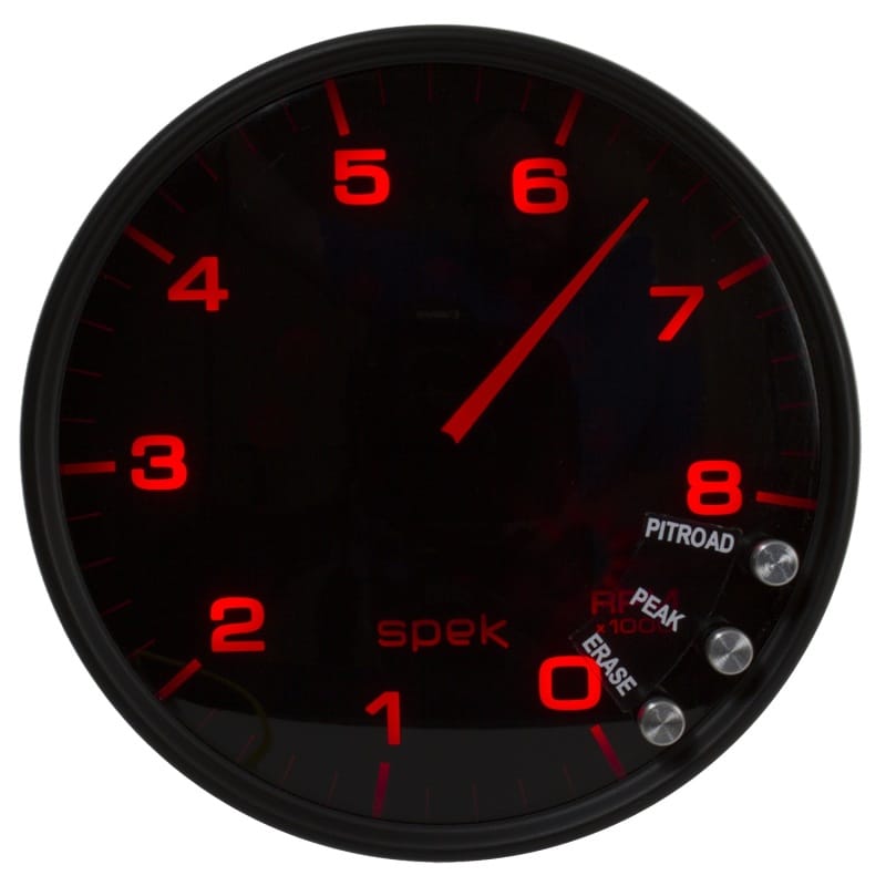 Autometer Spek-Pro Gauge Tachometer 5in 8K Rpm W/Shift Light & Peak Mem Black/Smoke/Black thumbnail 5