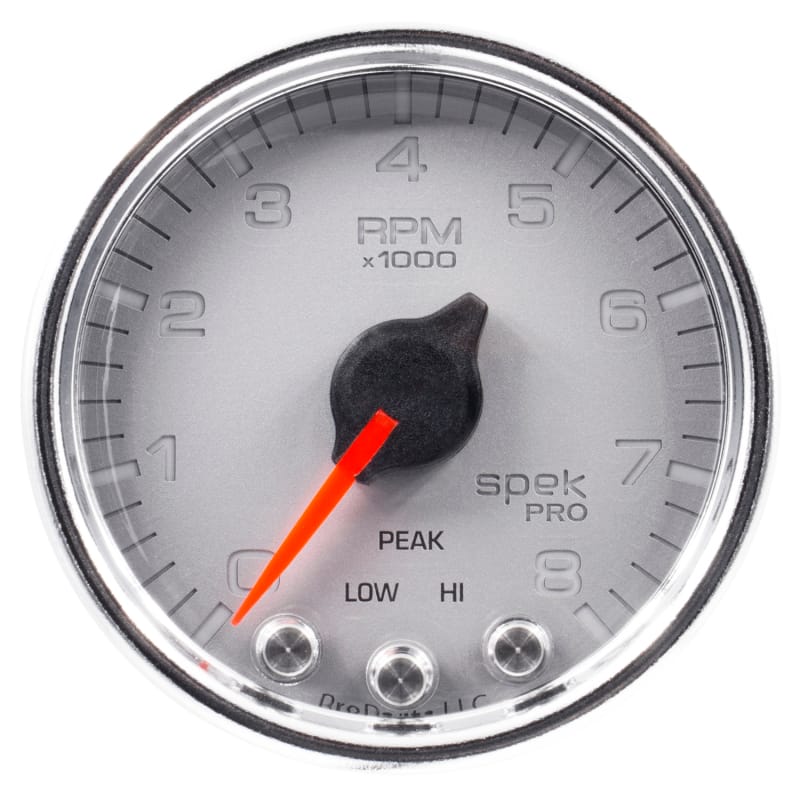 Autometer Spek-Pro Gauge Tach 2 1/16in 8K Rpm W/ Shift Light & Peak Mem Slvr/Chrm - P33421 thumbnail 2