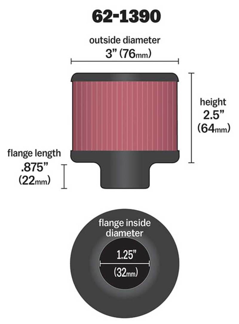 K&N 1.25in Flange ID x 3in OD x 2.5in H Rubber Base Crankcase Vent Filter thumbnail 4