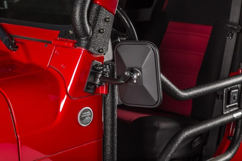 Rugged Ridge 97-18 Jeep Wrangler Textured Black Rectangular Stubby Trail Mirror Kit thumbnail 2