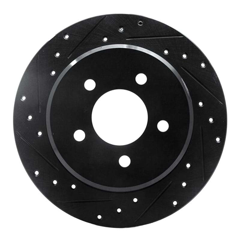 R1 97-07 Chrysler Town & Country Rear Left Drilled & Slotted Black Brake Rotor
