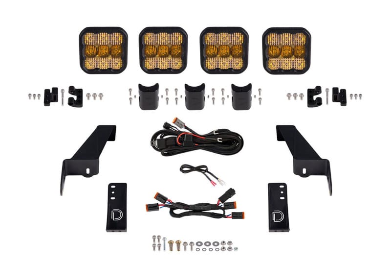 Diode Dynamics Jeep JL SS5 4-Pod CrossLink Grille Lightbar Kit Pro - Yellow Combo