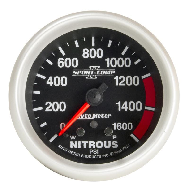 Autometer Sport-Comp II Pro Control 2-5/8in 1600 PSI Nitrous Pressure Gauge w/ Peak and Warn