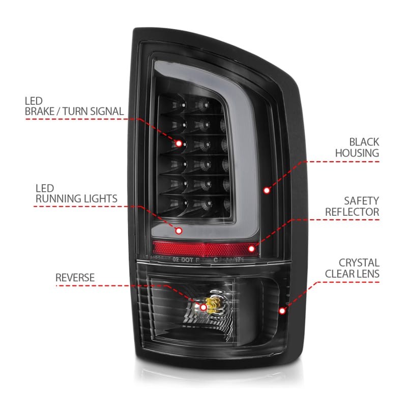 ANZO 2002-2006 Dodge  Ram 1500 LED Tail Lights w/ Light Bar Black Housing Clear Lens thumbnail 5