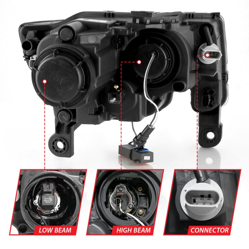 ANZO 2017-2018 Jeep Grand Cherokee Projector Headlights w/ Plank Style Switchback - Black w/ Amber thumbnail 8