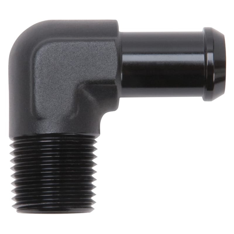 Edelbrock Hose End 90-Deg 1/2In NPT to 5/8In Barb Black Anodize thumbnail 2