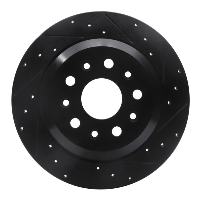 R1 18-25 Jeep Wrangler Rear Right Drilled & Slotted Black Brake Rotor - 633-42042R