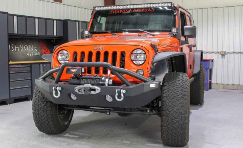 Fishbone Offroad 07-18 Jeep Wrangler JK Full Width Front Winch Bumper - Black Powdercoat thumbnail 4