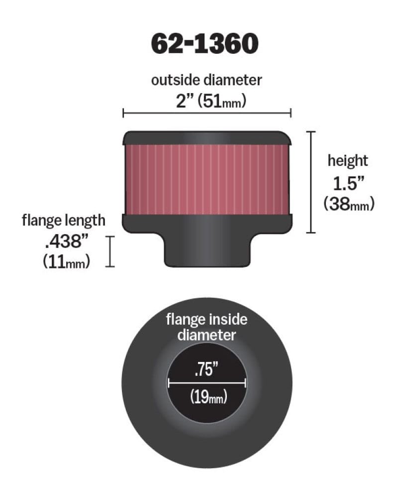 K&N 3/4 inch ID 2 inch OD 1.5 inch H Clamp On Crankcase Vent Filter thumbnail 4