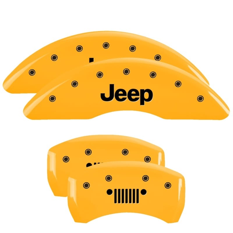 MGP 4 Caliper Covers Engraved Front JEEP Engraved Rear JEEP Grill logo Yellow finish black ch - 42012SJPLYL