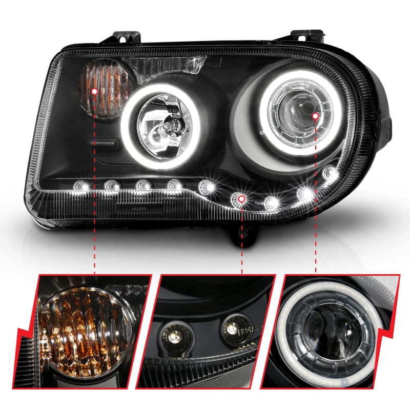 ANZO 2005-2010 Chrysler 300C Projector Headlights w/ Halo Black (CCFL) G2 thumbnail 5
