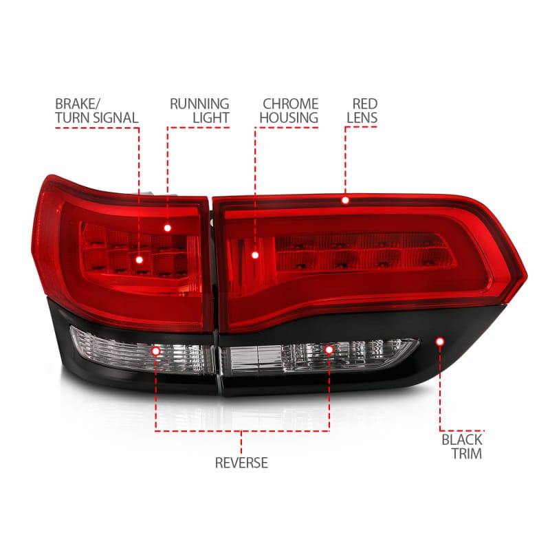 ANZO 2014-2016 Jeep Grand Cherokee LED Taillights Red/Clear thumbnail 5