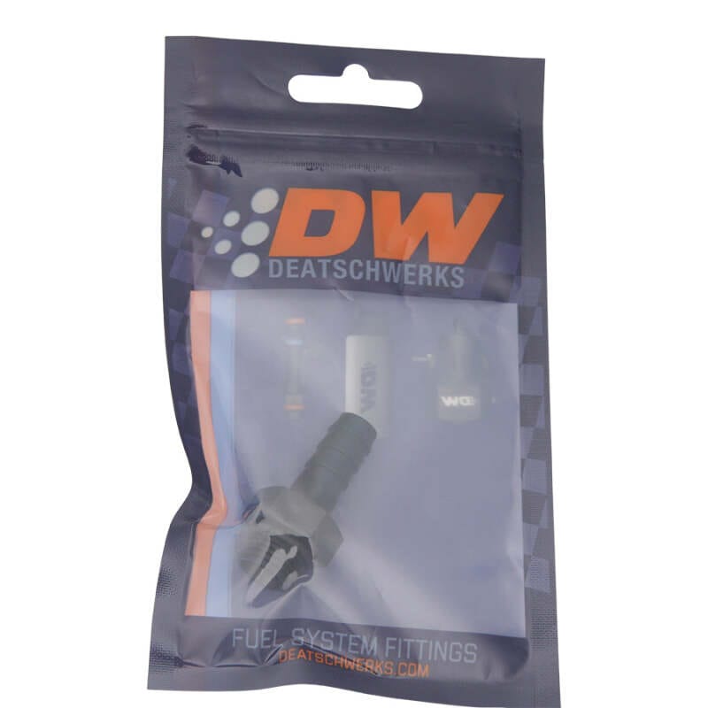 DeatschWerks 6AN ORB Male to 3/8in Male Triple Barb Fitting (Incl O-Ring) - Anodized Matte Black thumbnail 2