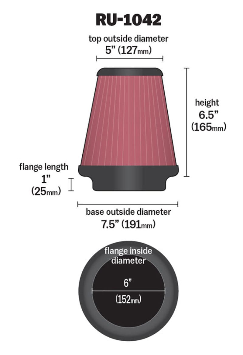K&N Universal Clamp-On Air Filter 6in FLG / 7-1/2in B / 5in T / 6-1/2in H - RU-1042 thumbnail 4