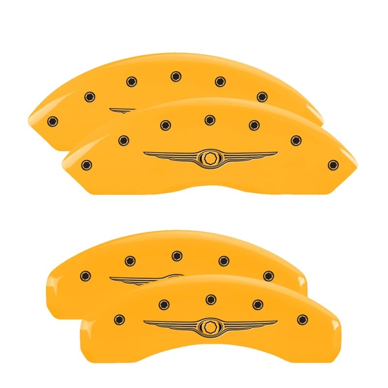 MGP 4 Caliper Covers Engraved Front & Rear Style 1/Chrysler Wing Yellow finish black ch - 32021SCW1YL