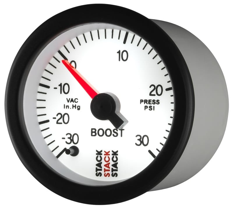 Autometer Stack 52mm -30INHG to +30 PSI (Incl T-Fitting) Pro Stepper Motor Boost Press Gauge - White thumbnail 3