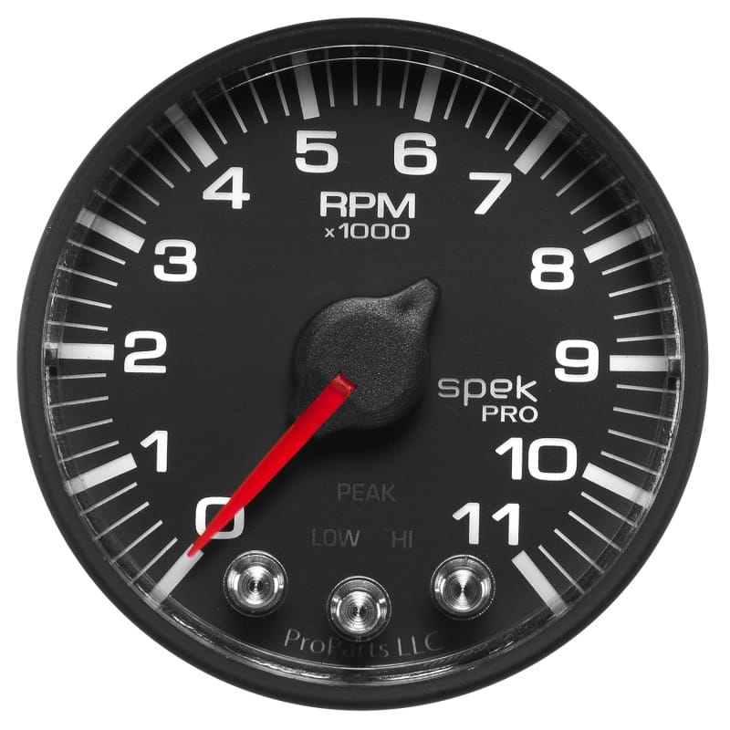 Autometer Spek-Pro Gauge Tach 2 1/16in 11K Rpm W/ Shift Light & Peak Mem - Blk/Blk thumbnail 2