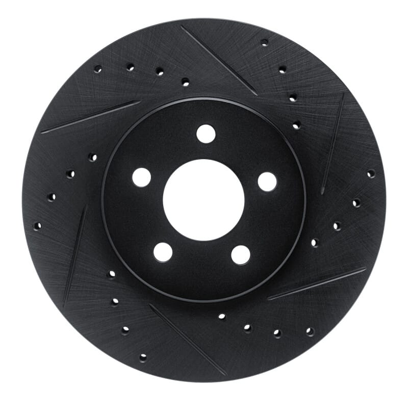 R1 89-95 Chrysler Daytona Front Right Drilled & Slotted Black Brake Rotor