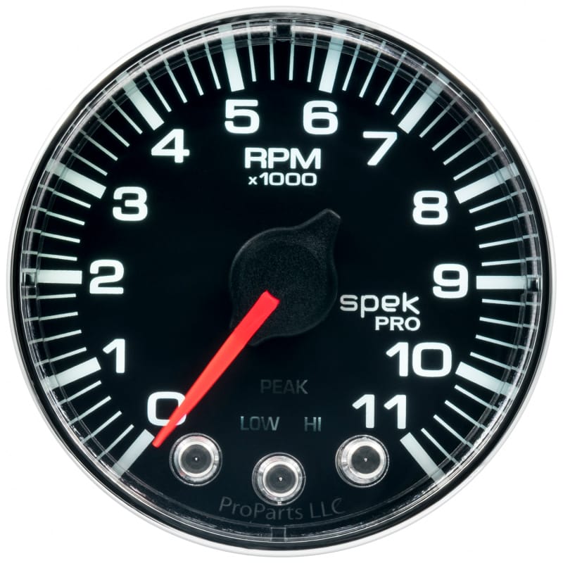 Autometer Spek-Pro Gauge Tach 2 1/16in 11K Rpm W/ Shift Light & Peak Mem Blk/Chrm - P336318 thumbnail 3