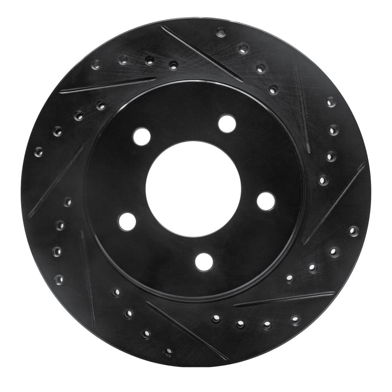 R1 87-90 Dodge Dakota 4WD Front Right Drilled & Slotted Black Brake Rotor