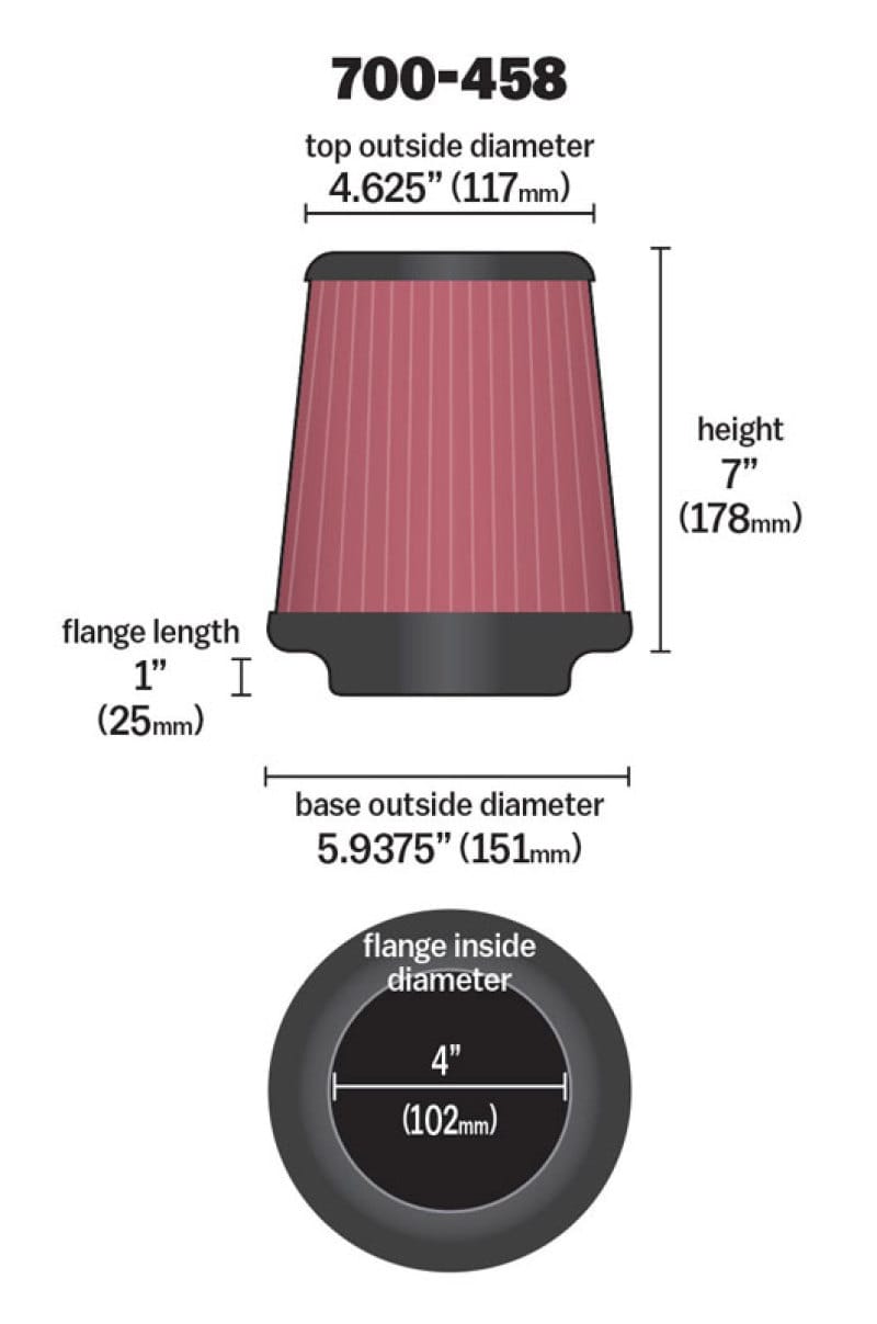 Airaid Universal Air Filter - Cone 4 x 7 x 4 5/8 x 7 w/ Short Flange thumbnail 2